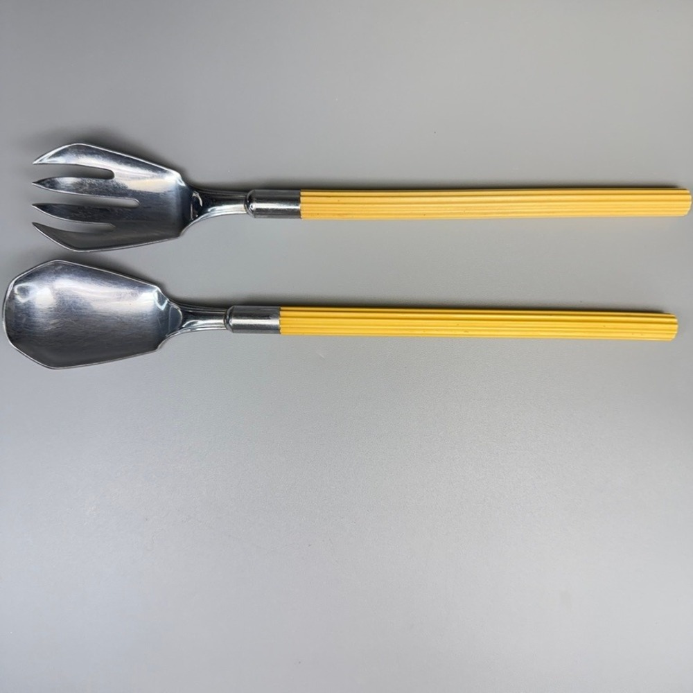 Vintage Chase USA Bakelite Salad Servers Art Deco Silver Tone Signed Tested